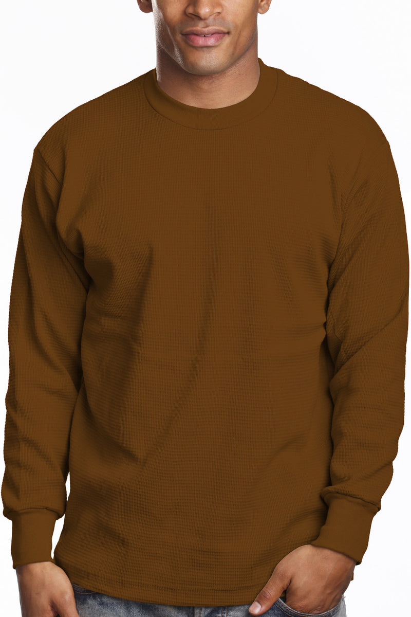 Men's Cozy Brown Thermal Knit Top waffle knit, sizes 2XL-5XL. Variety of colors. Fabric: Solid-100% Cotton, Charcoal & H Grey-80% Cotton 20% Poly. 9.2 oz