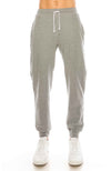 French Terry Heather Grey Fleece Pants: Cozy fleece bottoms for easy, warm, and functional wear. 60/40 Cotton/Poly blend, elastic waist/ankle, side pockets. Sizes XS-XL, colors: Black, Heather Grey, Charcoal, Wood Camo, City Camo. 