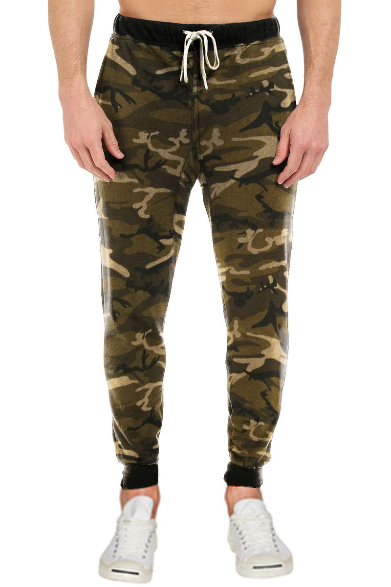 French Terry Wood Camo Fleece Pants: Cozy fleece bottoms for easy, warm, and functional wear. 60/40 Cotton/Poly blend, elastic waist/ankle, side pockets. Sizes 2XL-5XL, colors: Black, Heather Grey, Charcoal, Wood Camo, City Camo. 