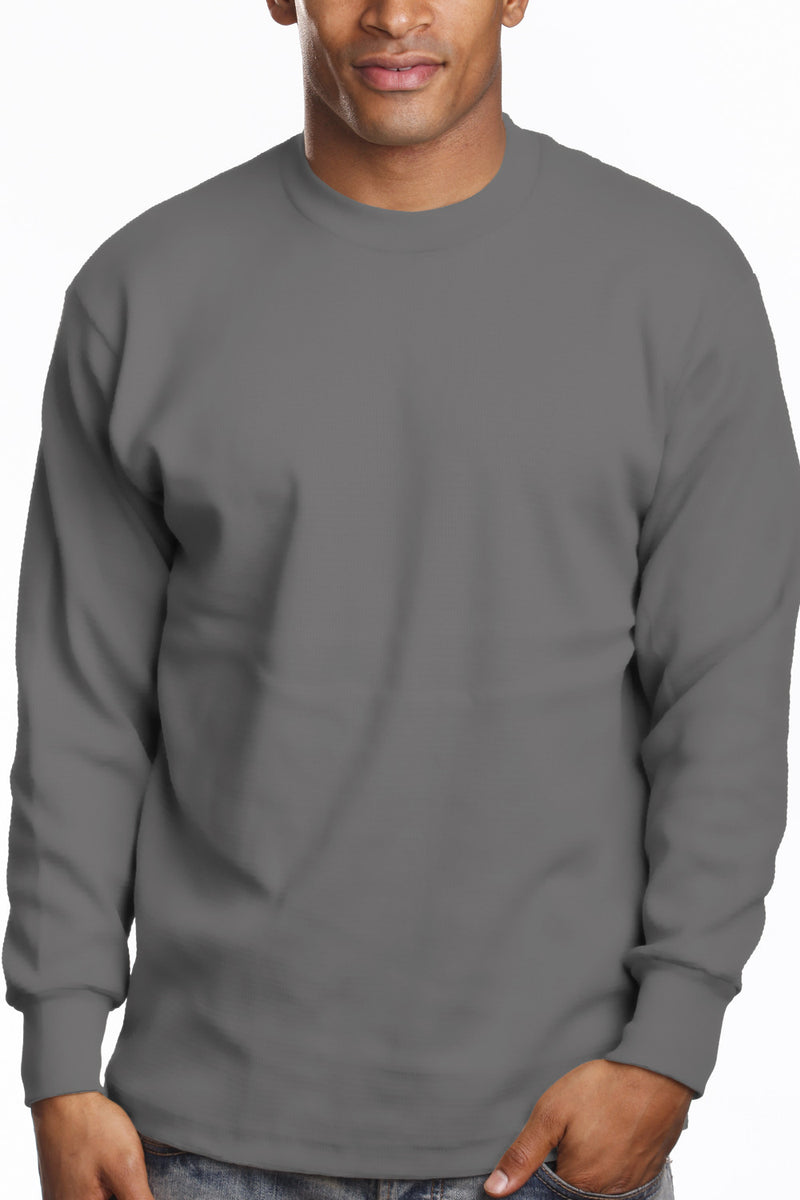 Heavy Long Sleeve Dark Grey Tee: Iconic long sleeve, snug round neck, 6.7oz. Lycra reinforced collar. Bright fade-resistant colors. U.S. cotton. Available Sizes: S-XL, Colors: White, Black, Grey, more. Fabric: Solid-100% Cotton, Grey Shades-80% Cotton 20% Poly. Weight: 6.7 oz.