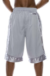 Back View of Heavy Mesh Heather Grey Shorts: Ultimate comfort for sports or leisure. Pro 5 100% polyester, drawstring, side & back pockets. Slightly longer length. Sizes S-5X, colors: White, Black, Grey, Navy, Red, Green, Royal.