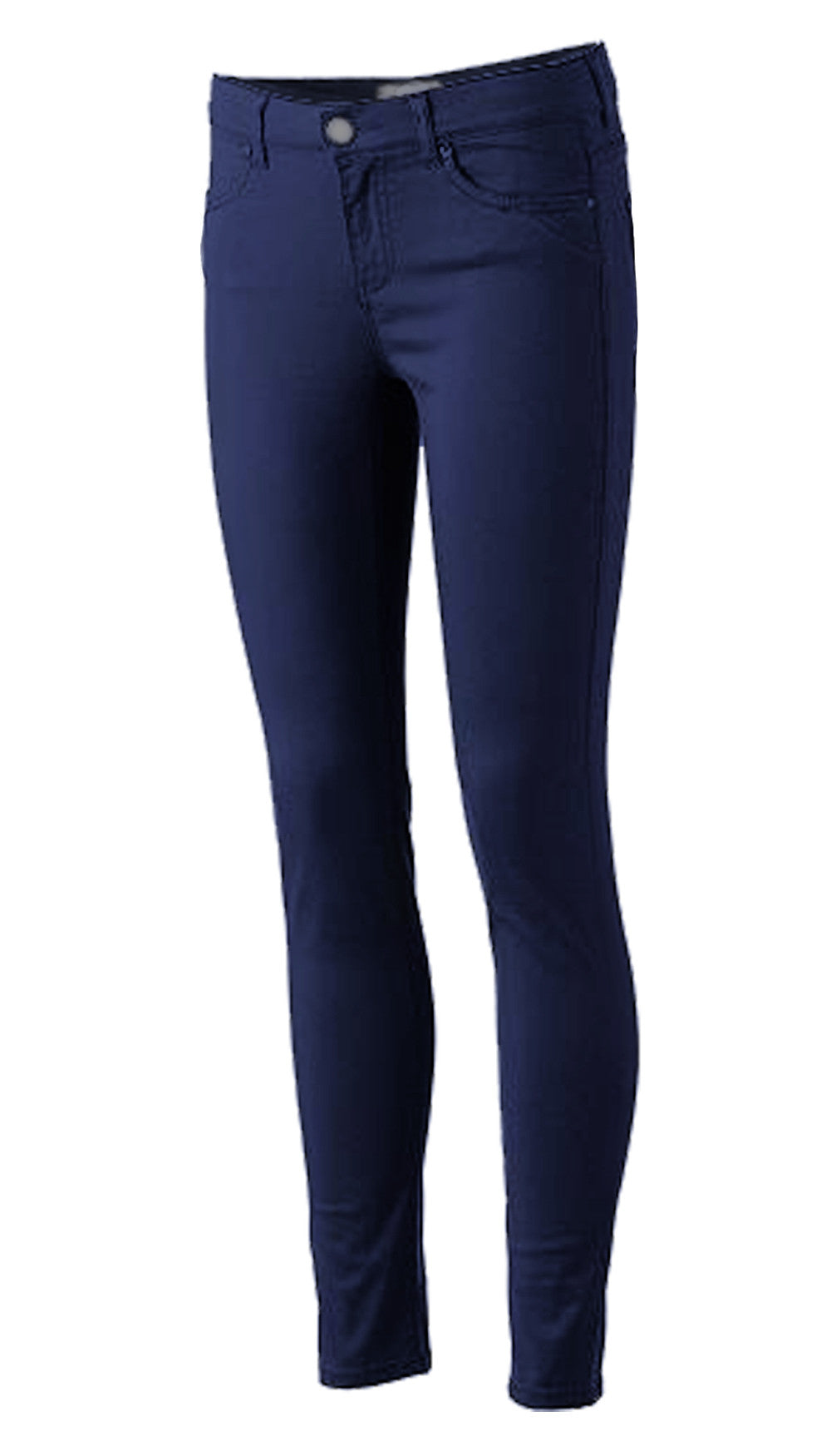 Girls Navy Skinny Pants (Sizes 4-14): Comfy cotton blend with 3% spandex. Adjustable waist for ideal fit. Sleek skinny leg. Colors: Navy, Khaki, Black. Style: LGSK80.