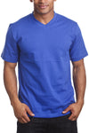 Men's Royal Blue V-Neck Tee with taped neck/shoulder seams. Sizes 2XL-5XL. Assorted colors. Material: Solid-100% Cotton, Charcoal/H Grey-80% Cotton Poly