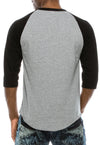 Back view of Sporty Black and Heather grey Raglan T-shirt: Comfy fit, versatile sizes/colors. All: 100% Cotton. Grey: 80% Cotton 20% Poly