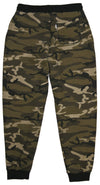 Back View French Terry Wood Camo Fleece Pants: Cozy fleece bottoms for easy, warm, and functional wear. 60/40 Cotton/Poly blend, elastic waist/ankle, side pockets. Sizes 2XL-5XL, colors: Black, Heather Grey, Charcoal, Wood Camo, City Camo. 