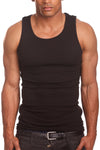Set of three Black sleeveless undershirts, commonly known as A-shirts or tank tops.