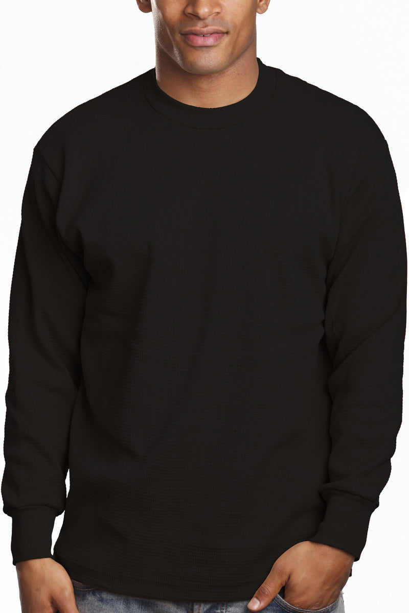 Men's Cozy Black Thermal Knit Top waffle knit, sizes 2XL-5XL. Variety of colors. Fabric: Solid-100% Cotton, Charcoal & H Grey-80% Cotton 20% Poly. 9.2 oz