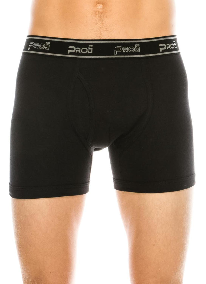 Step up your comfort with Pro 5 Boxer Briefs. Made from pre-shrunk 100% premium cotton, they feature a sturdy elastic waistband. Sizes S to 5XL, each pack includes two pairs with combos like Black + Grey, Black + Olive, Black + Burgundy. Feel the unmatched softness and quality of 100% Cotton fabric. Upgrade your underwear now.