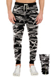 French Terry City Camo Fleece Pants with Zipper: Easy wear Pro 5 fleece bottoms for comfort & warmth. Elastic waist/ankle, leg zipper for shoe-friendly wear. Available Sizes S-XL, colors: Black, Grey, Camo. 60% Cotton 40% Poly.