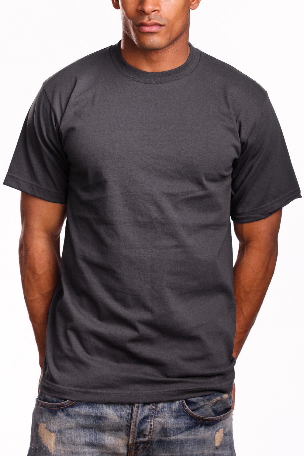 Experience the Super Heavy Charcoal Grey T-Shirt: Crafted with a snug-fit neckline and Lycra-reinforced collar for lasting style and quality. Available in sizes 2X-5XL and a wide range of colors. Fabric: 100% Cotton (Solid), Cotton/Poly blend (Grey), 6.7 oz weight.
