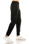 Side View French Terry Black Fleece Pants: Cozy fleece bottoms for easy, warm, and functional wear. 60/40 Cotton/Poly blend, elastic waist/ankle, side pockets. Sizes 2XL-5XL, colors: Black, Heather Grey, Charcoal, Wood Camo, City Camo. 
