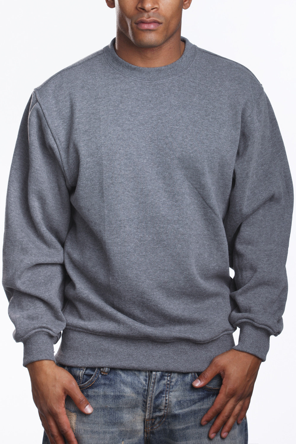 Fleece Crew Neck Dark Grey Sweatshirt: Elevate comfort with Pro 5 style. Sturdy, heavy-weight. Sizes S-XL. Classic colors. 60% Cotton 40% Polyester blend. Size tip: Choose one size smaller for snug fit.