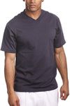 Men's Dark Grey V-Neck Tee with taped neck/shoulder seams. Sizes S-XL. Assorted colors. Material: Solid-100% Cotton, Charcoal/H Grey-80% Cotton Poly