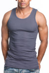 Set of three Dark grey sleeveless undershirts, commonly known as A-shirts or tank tops.