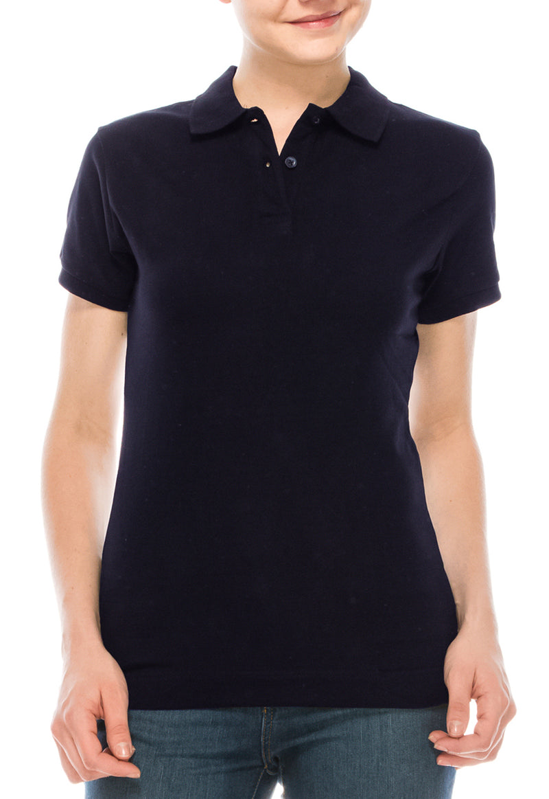 Girls Junior Navy Polo Classic: Stylish collared design. Sizes S-XL. Colors: White, Black, Navy, and many more. Fabric: 95% Cotton/5% Spandex. Style: SSPO93J."