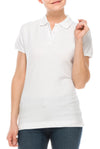 Girls Junior White Polo Classic: Stylish collared design. Sizes S-XL. Colors: White, Black, Navy, and many more. Fabric: 95% Cotton/5% Spandex. Style: SSPO93J."