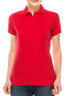 Girls Junior Red Polo Classic: Stylish collared design. Sizes S-XL. Colors: White, Black, Navy, and many more. Fabric: 95% Cotton/5% Spandex. Style: SSPO93J."