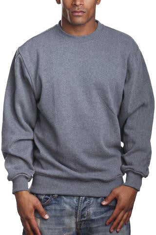 Fleece Crew Neck Dark Grey Sweatshirt: Elevate comfort with Pro 5 style. Sturdy, heavy-weight. Sizes 2XL-5XL. Classic colors. 60% Cotton 40% Polyester blend. Size tip: Choose one size smaller for snug fit.