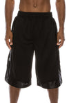 Front View of Heavy Mesh Black Shorts: Ultimate comfort for sports or leisure. Pro 5 100% polyester, drawstring, side & back pockets. Slightly longer length. Sizes S-5X, colors: White, Black, Grey, Navy, Red, Green, Royal.