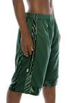 Side view of Heavy Mesh Dark Green Shorts: Ultimate comfort for sports or leisure. Pro 5 100% polyester, drawstring, side & back pockets. Slightly longer length. Sizes S-5X, colors: White, Black, Grey, Navy, Red, Green, Royal.