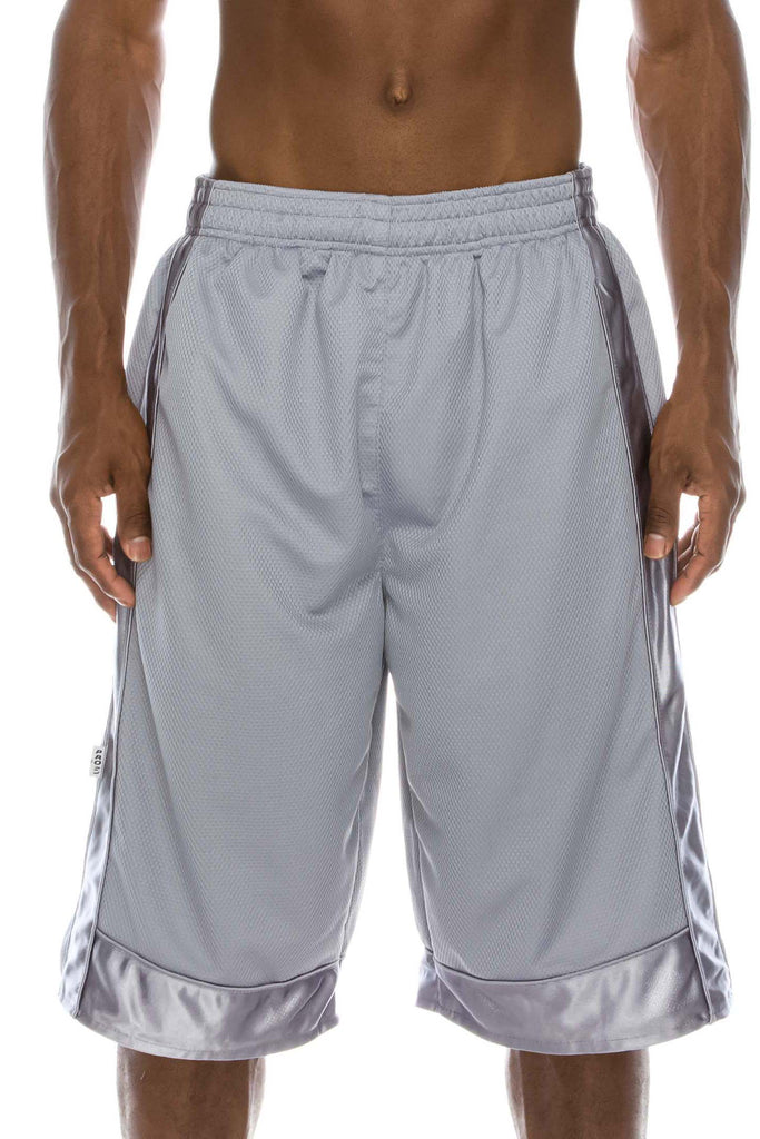 Heavy Mesh Heather Grey Shorts: Ultimate comfort for sports or leisure. Pro 5 100% polyester, drawstring, side & back pockets. Slightly longer length. Sizes S-5X, colors: White, Black, Grey, Navy, Red, Green, Royal.