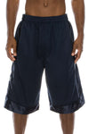 Front view of Heavy Mesh Navy Shorts: Ultimate comfort for sports or leisure. Pro 5 100% polyester, drawstring, side & back pockets. Slightly longer length. Sizes S-5X, colors: White, Black, Grey, Navy, Red, Green, Royal.
