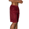 Side View of Ventilated Mesh Burgundy Shorts: Ideal for gym, games, or leisure. Pro 5 double-lined design suits all. 100% Poly mesh, elastic waist, deep pockets. Sizes S-XL, Colors: White, Black, Grey, Navy, Red, Green, Royal, Burgundy.
