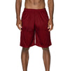 Front view of Ventilated Mesh Burgundy Shorts: Ideal for gym, games, or leisure. Pro 5 double-lined design suits all. 100% Poly mesh, elastic waist, deep pockets. Sizes 2XL-5XL, Colors: White, Black, Grey, Navy, Red, Green, Royal, Burgundy.