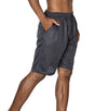 Side View of Ventilated Mesh Dark Grey Shorts: Ideal for gym, games, or leisure. Pro 5 double-lined design suits all. 100% Poly mesh, elastic waist, deep pockets. Sizes S-XL, Colors: White, Black, Grey, Navy, Red, Green, Royal, Burgundy.