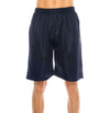 Front view of Ventilated Mesh Navy Shorts: Ideal for gym, games, or leisure. Pro 5 double-lined design suits all. 100% Poly mesh, elastic waist, deep pockets. Sizes S-XL, Colors: White, Black, Grey, Navy, Red, Green, Royal, Burgundy.