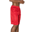 Side view of Ventilated Mesh Red Shorts: Ideal for gym, games, or leisure. Pro 5 double-lined design suits all. 100% Poly mesh, elastic waist, deep pockets. Sizes S-XL, Colors: White, Black, Grey, Navy, Red, Green, Royal, Burgundy.