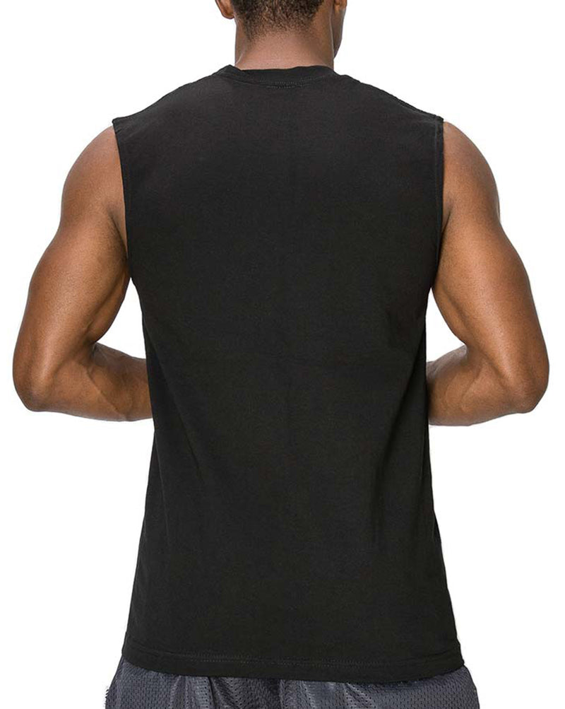 Back view of Muscle bBack Tees Round Neck : Lighter fabric than Super Heavy Tees. Cool, comfy fit in fade-resistant colors. 100% premium US cotton. Available Sizes S-7X, Colors: White, Black, Grey, Navy.