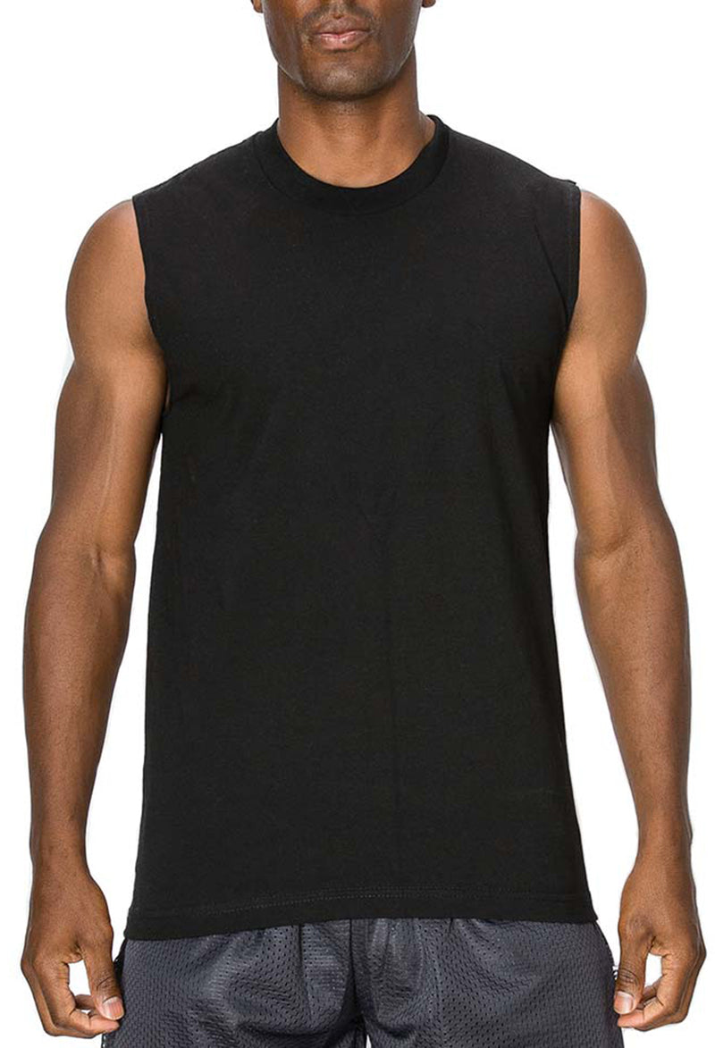 Front view of Muscle Black Tees Round Neck : Lighter fabric than Super Heavy Tees. Cool, comfy fit in fade-resistant colors. 100% premium US cotton. Available Sizes S-7X, Colors: White, Black, Grey, Navy.
