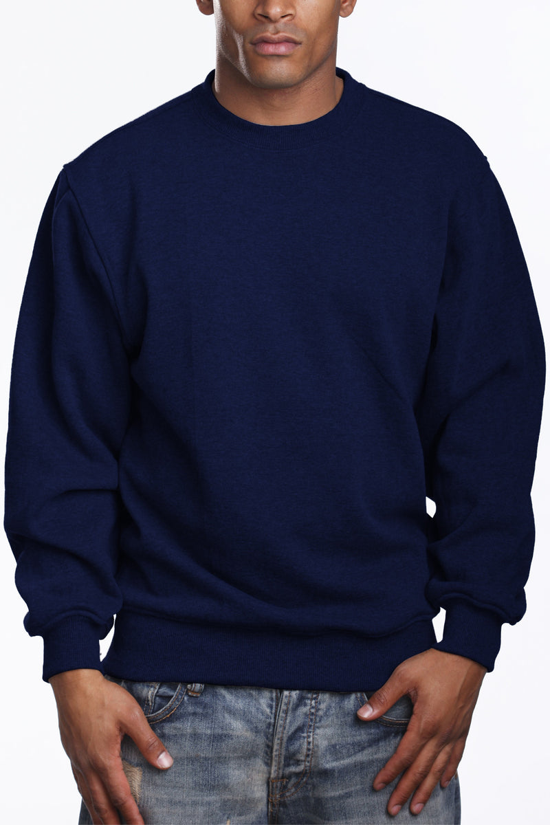 Fleece Crew Neck Navy Sweatshirt: Elevate comfort with Pro 5 style. Sturdy, heavy-weight. Sizes S-XL. Classic colors. 60% Cotton 40% Polyester blend. Size tip: Choose one size smaller for snug fit.