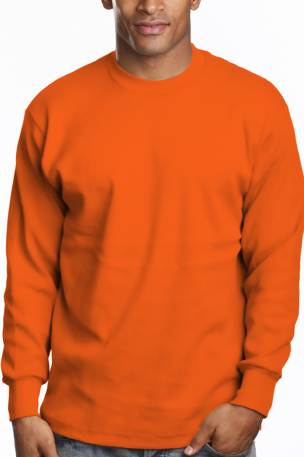 Heavy Long Sleeve Orange Tee: Iconic long sleeve, snug round neck, 6.7oz. Lycra reinforced collar. Bright fade-resistant colors. U.S. cotton. Available Sizes: L Tall-5X tall, Colors: White, Black, Grey, more. Fabric: Solid-100% Cotton, Grey Shades-80% Cotton 20% Poly. Weight: 6.7 oz