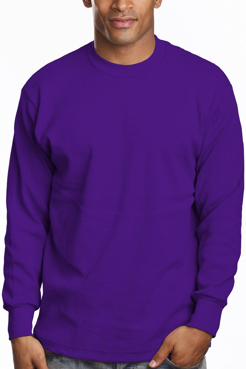 Men's Cozy Purple Thermal Knit Top waffle knit, sizes S-XL. Variety of colors. Fabric: Solid-100% Cotton, Charcoal & H Grey-80% Cotton 20% Poly. 9.2 oz