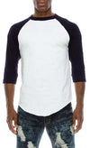 Front view of Sporty Navy and White Raglan T-shirt: Comfy fit, versatile sizes/colors. All: 100% Cotton. Grey: 80% Cotton 20% Poly