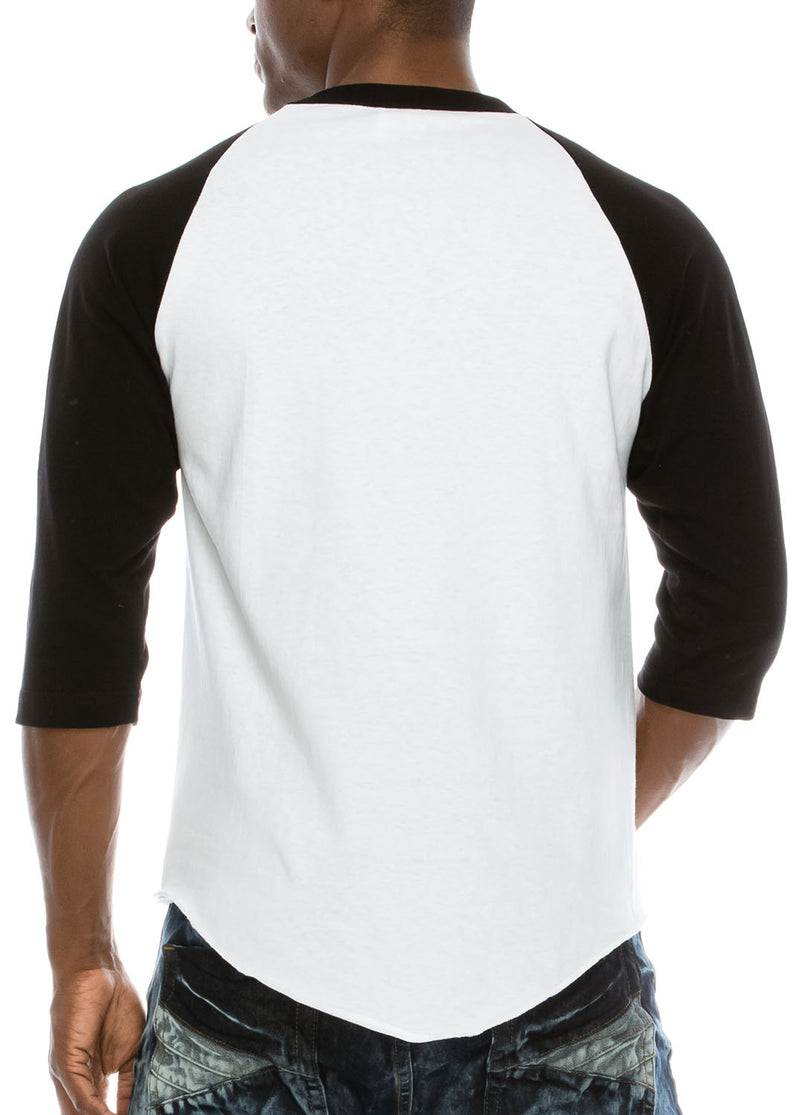 Back view of Sporty Black And white Raglan T-shirt: Comfy fit, versatile sizes/colors. All: 100% Cotton. Grey: 80% Cotton 20% Poly