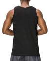 Back view of Versatile Black Tank Top: Wear alone or layer up. Sizes S-3X. Colors: White, Black, Heather Grey, Red, Royal, Navy, D Grey, Wood Camo, Desert Camo. Fabric: All-100% Cotton, H Grey-80% Cotton 20% Poly.