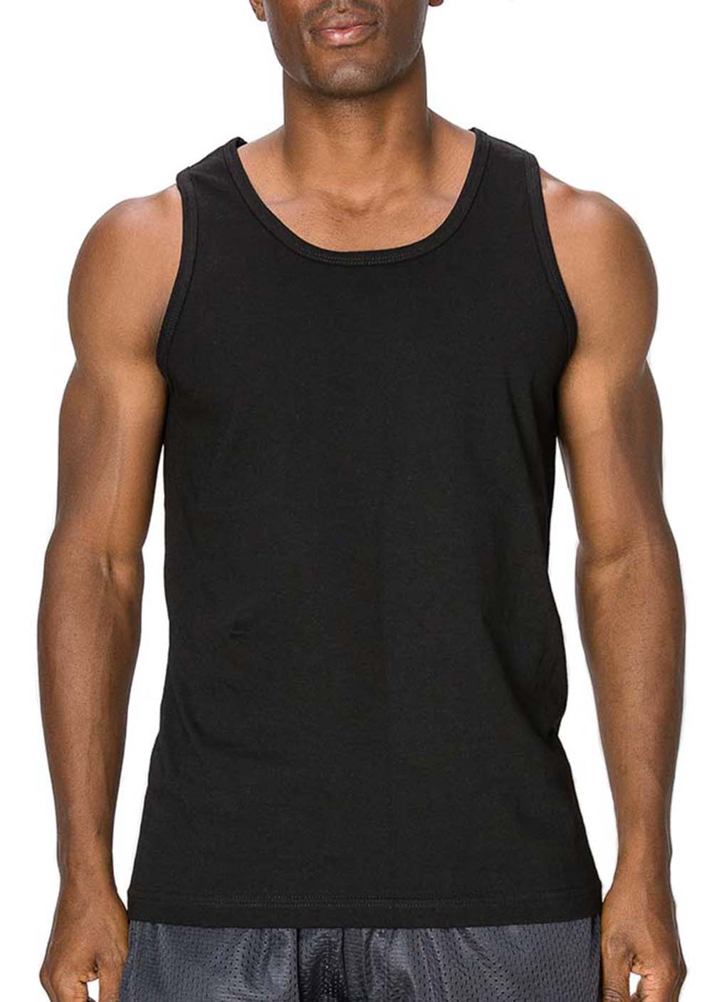 Versatile Black Tank Top: Wear alone or layer up. Sizes S-3X. Colors: White, Black, Heather Grey, Red, Royal, Navy, D Grey, Wood Camo, Desert Camo. Fabric: All-100% Cotton, H Grey-80% Cotton 20% Poly.