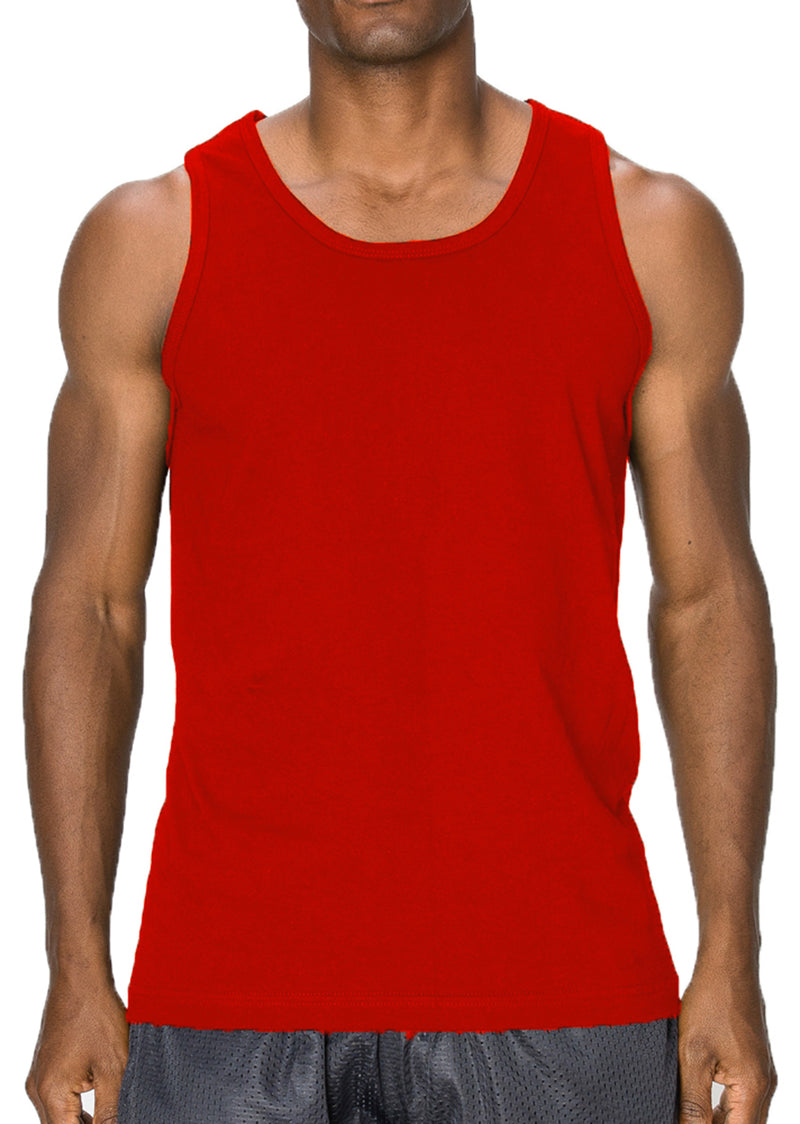 Versatile Red Tank Top: Wear alone or layer up. Sizes S-3X. Colors: White, Black, Heather Grey, Red, Royal, Navy, D Grey, Wood Camo, Desert Camo. Fabric: All-100% Cotton, H Grey-80% Cotton 20% Poly.