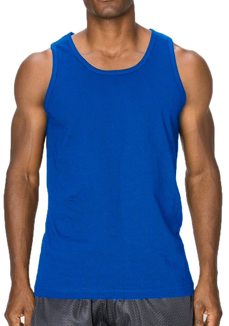 Versatile Royal Blue Tank Top: Wear alone or layer up. Sizes S-3X. Colors: White, Black, Heather Grey, Red, Royal, Navy, D Grey, Wood Camo, Desert Camo. Fabric: All-100% Cotton, H Grey-80% Cotton 20% Poly.