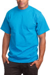 Experience the Super Heavy Turquoise T-Shirt: Crafted with a snug-fit neckline and Lycra-reinforced collar for lasting style and quality. Available in sizes 2X-5XL and a wide range of colors. Fabric: 100% Cotton (Solid), Cotton/Poly blend (Grey), 6.7 oz weight.