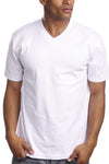 Men's White V-Neck Tee with taped neck/shoulder seams. Sizes 2XL-5XL. Assorted colors. Material: Solid-100% Cotton, Charcoal/H Grey-80% Cotton Poly