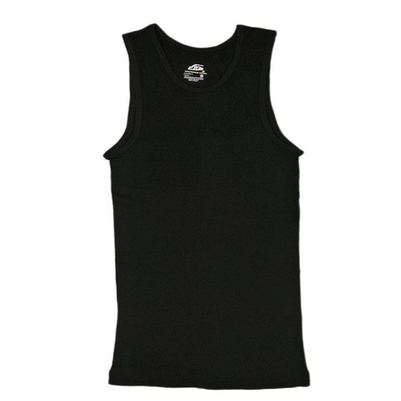 Set of three Black sleeveless undershirts, commonly known as A-shirts or tank tops.