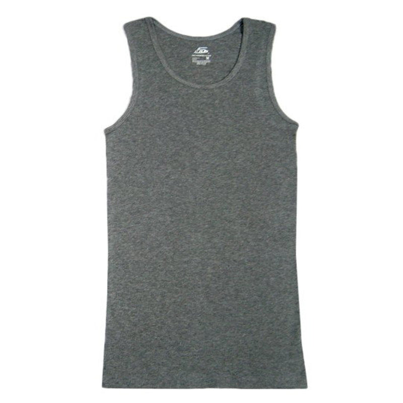 Set of three heather grey sleeveless undershirts, commonly known as A-shirts or tank tops.