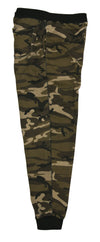 Side View French Terry Fleece Pants: Cozy fleece bottoms for easy, warm, and functional wear. 60/40 Cotton/Poly blend, elastic waist/ankle, side pockets. Sizes 2XL-5XL, colors: Black, Heather Grey, Charcoal, Wood Camo, City Camo. 