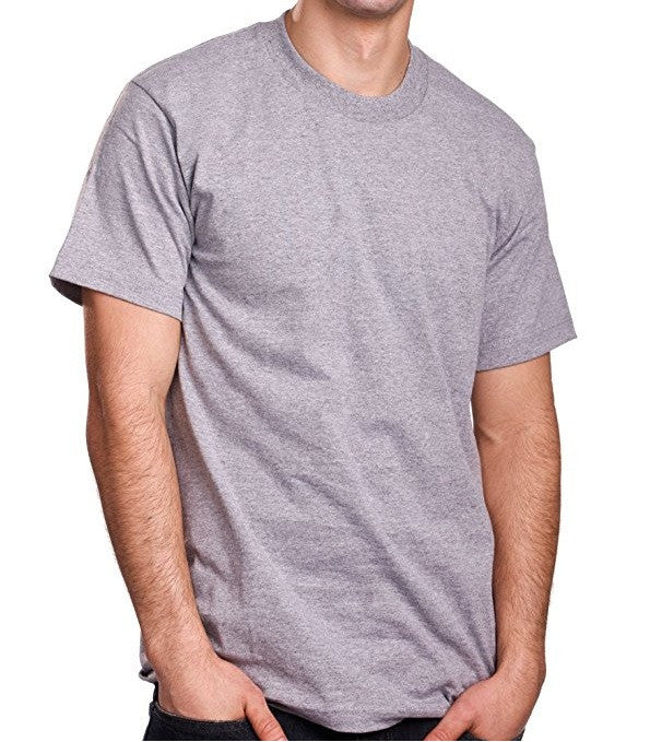 Experience the Super Heavy Heather Grey T-Shirt: Crafted with a snug-fit neckline and Lycra-reinforced collar for lasting style and quality. Available in sizes S-XL and a wide range of colors. Fabric: 100% Cotton (Solid), Cotton/Poly blend (Grey), 6.7 oz weight.