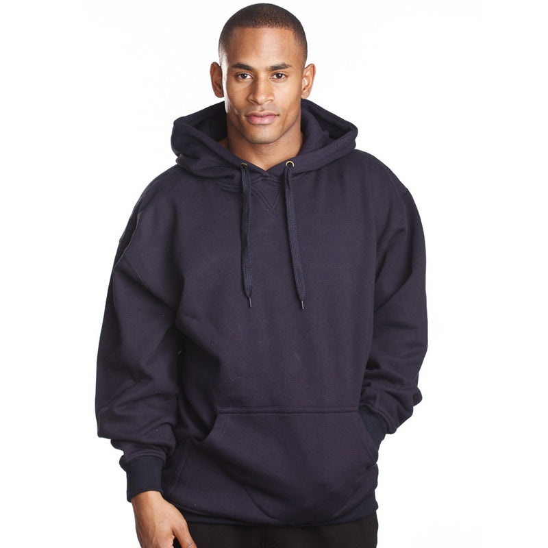 Fleece Navy Pullover hoodie: Versatile & cozy. Double-lined hood. Loose fit tip: Opt one size down for snugness. Sizes: S-XL. Colors: Black, Heather Grey, Dark Grey, Navy