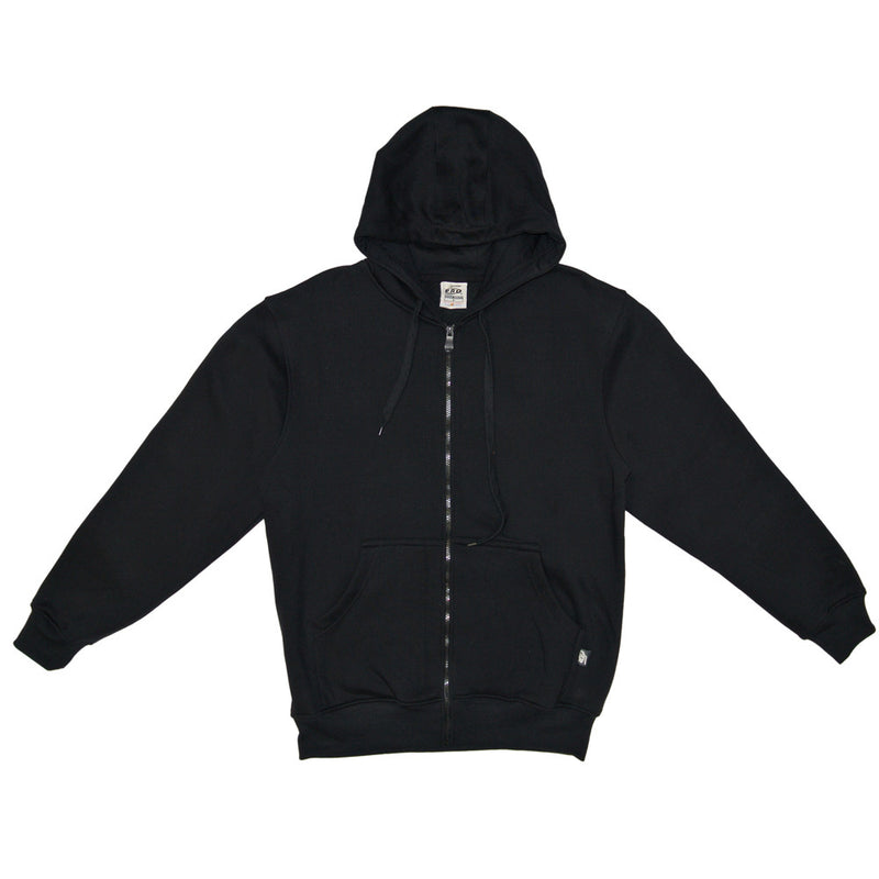 Fleece Black Zip down hoodie: Versatile & cozy. Double-lined hood. Loose fit tip: Opt one size down for snugness. Sizes: S-XL. Colors: Black, Heather Grey, Dark Grey, Navy